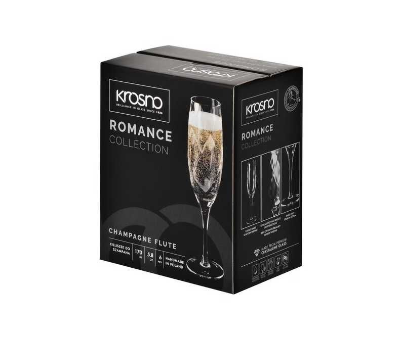 Nowe ręcznie wykonane kieliszki do szampana Krosno Glass Romance 170ml