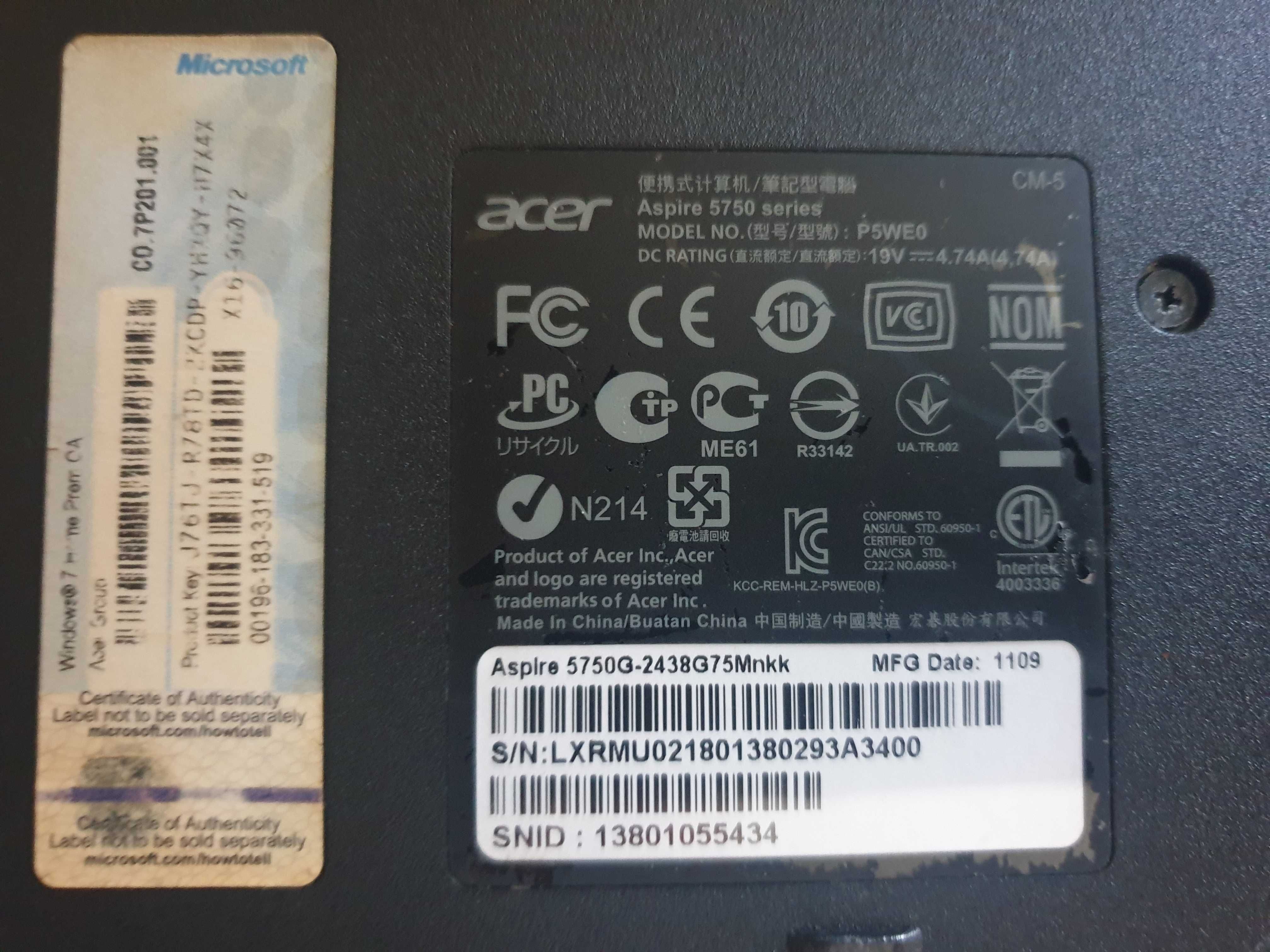 Laptop Acer Aspire 5750 I5