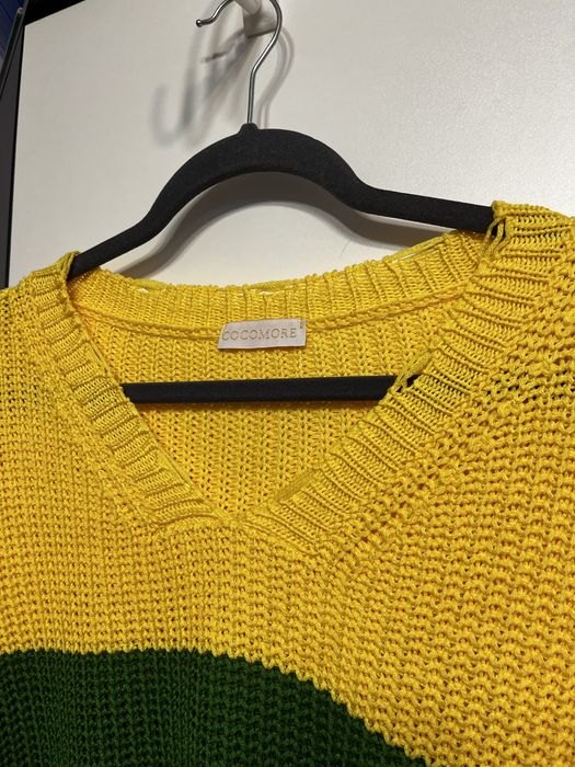 kolorowy sweter w paski M zolty zielony czerwony mocne kolory
