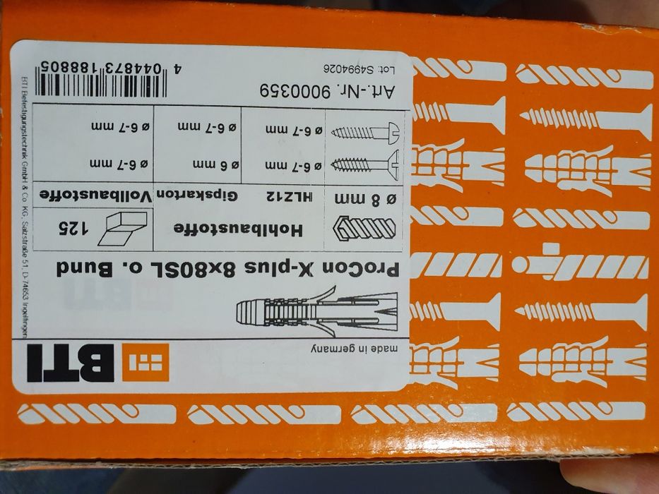 Kołki montażowe  BTI 8x80