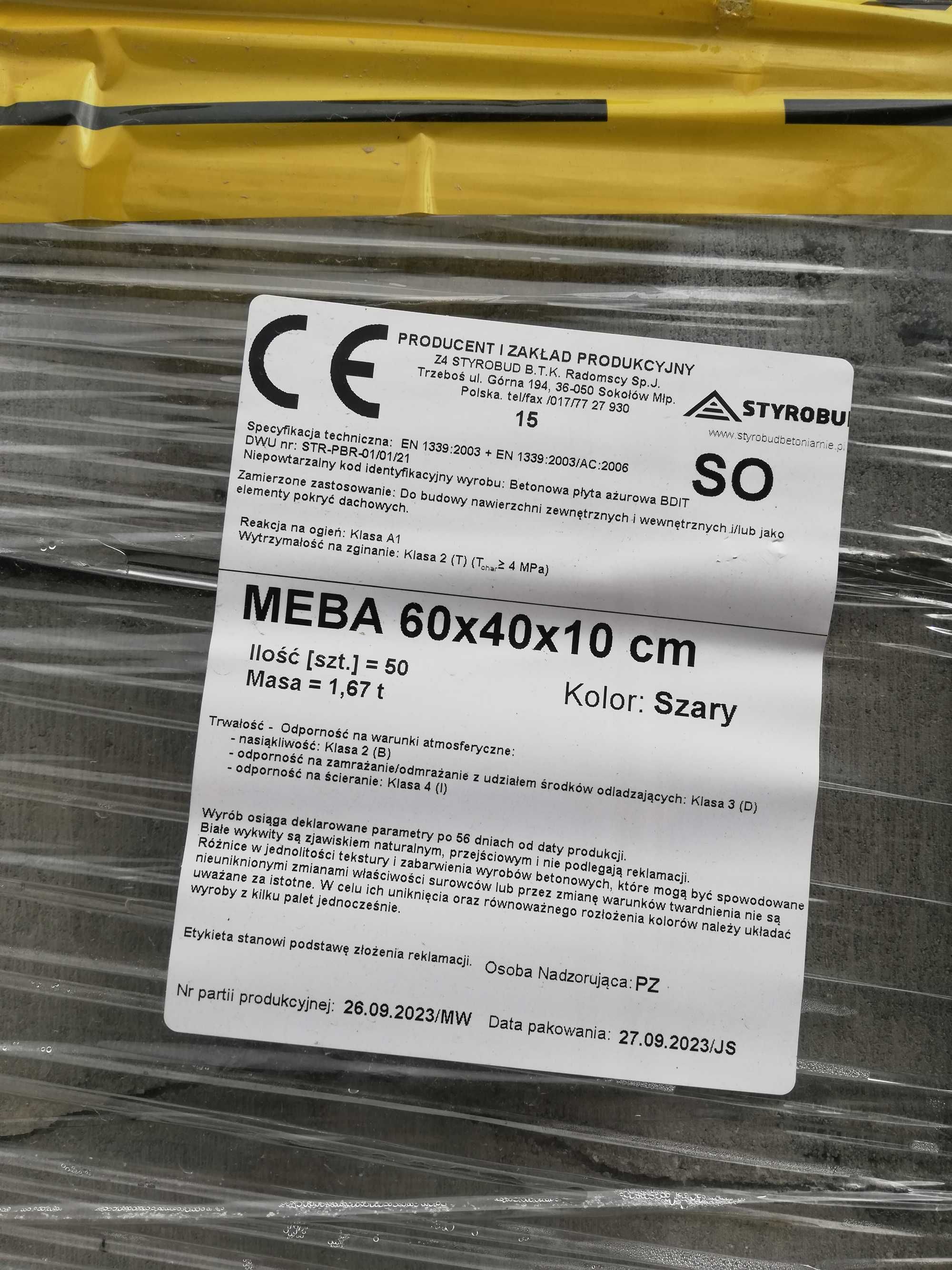 Płyta ażurowa MEBA 60x40x10 cm NOWA