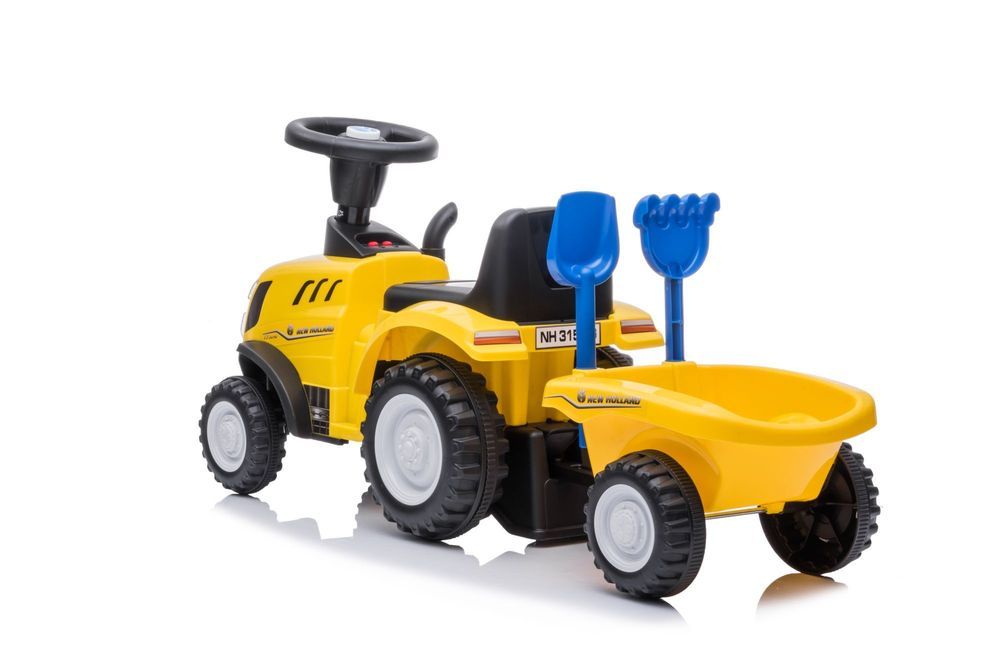 Jeździk odpychacz traktor z przyczepką i funkcjami dźwiękowymi żółty