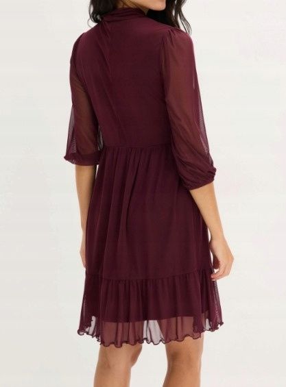 B.P.C sukienka bordowa z siateczki z krawatką 44/46.