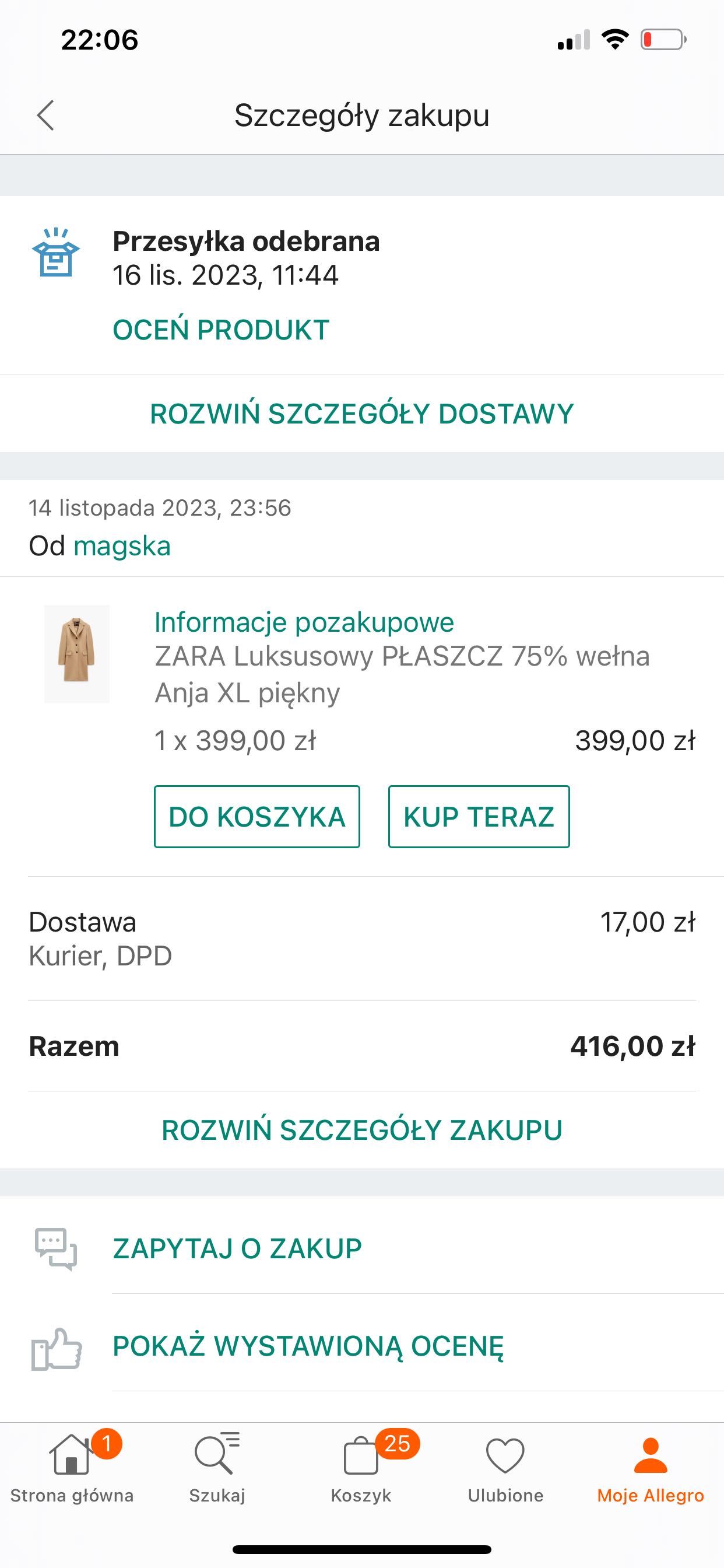 Zara płaszcz XL 75% wełny