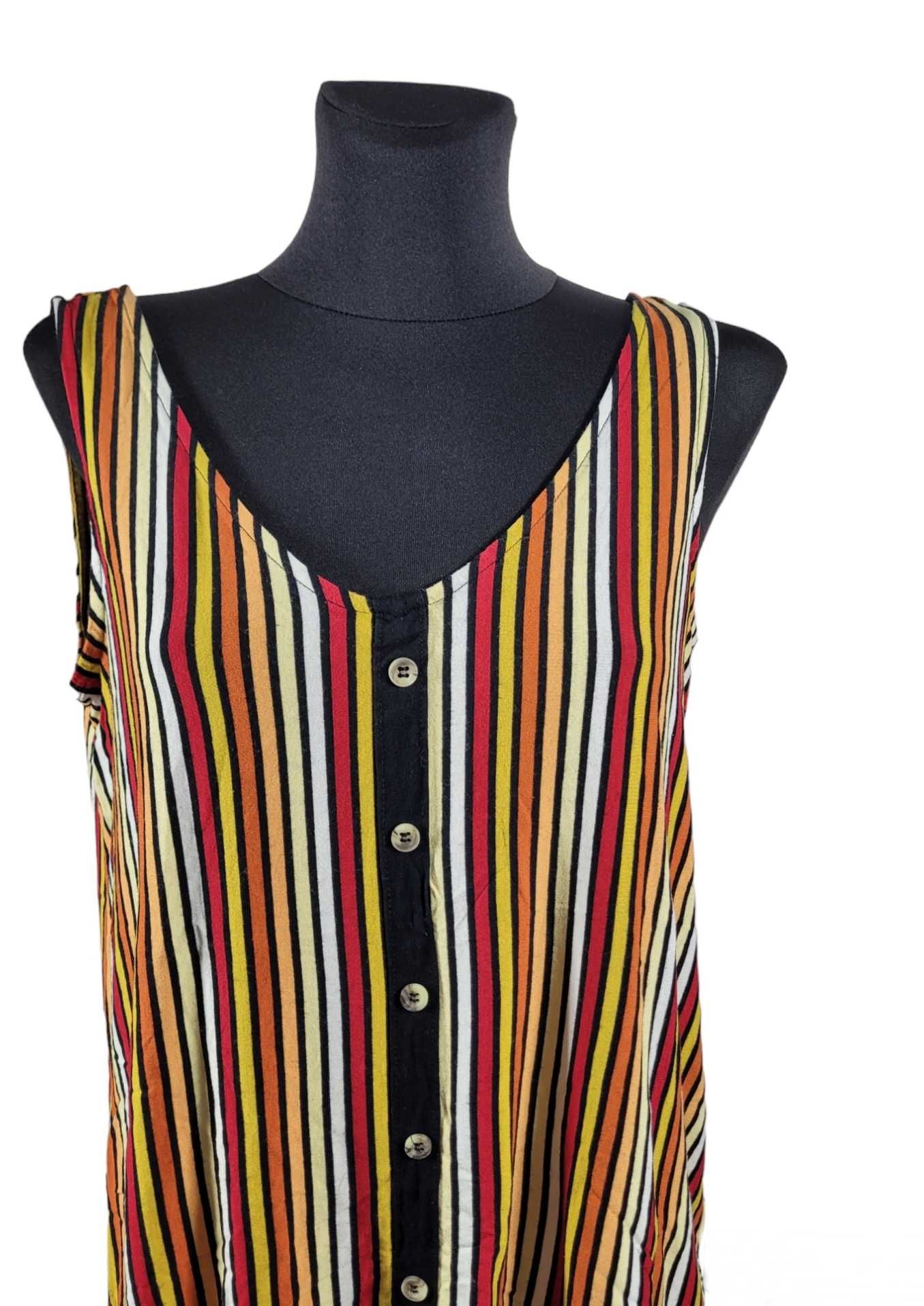 Bluzka na ramiączkach wzór w kolorowe paski 42,XL F&F plus size guziki