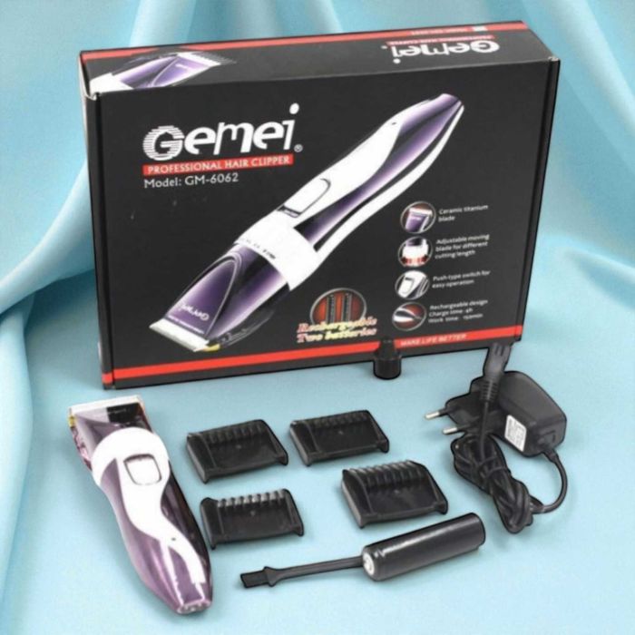Аккумуляторная машинка для стрижки Gemei GM-6062 триммер 4 насадки