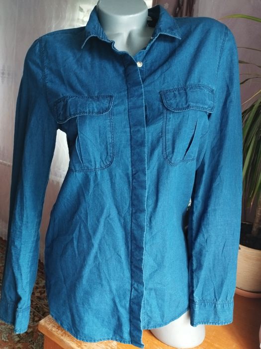 Рубашка женская,блуза под джинс,женская рубашка синяя