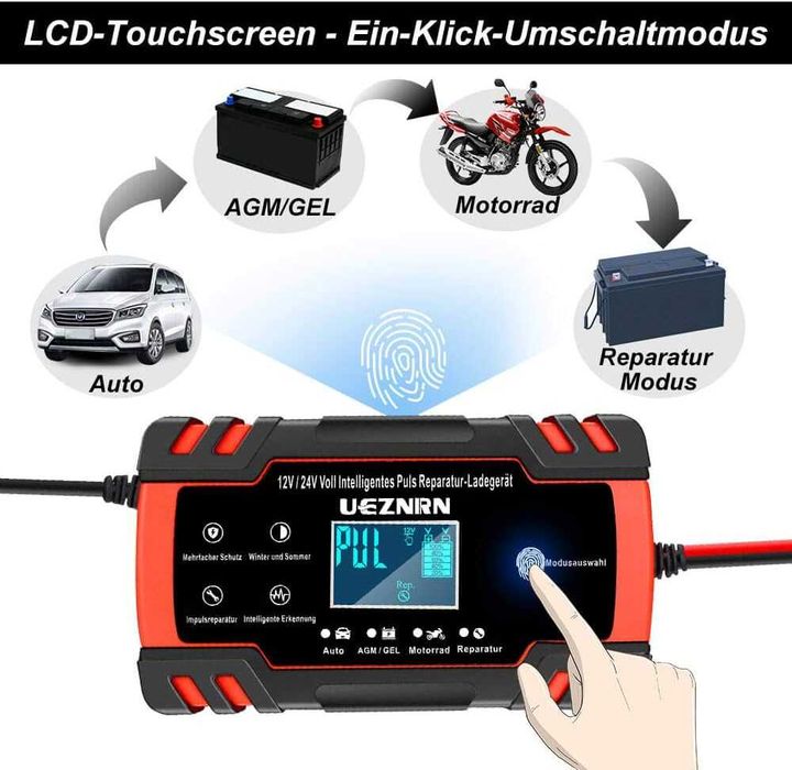 Автом. зарядний пристрій Ueznirn, 8 А, 12 В / 24 В, повністю автом-ний