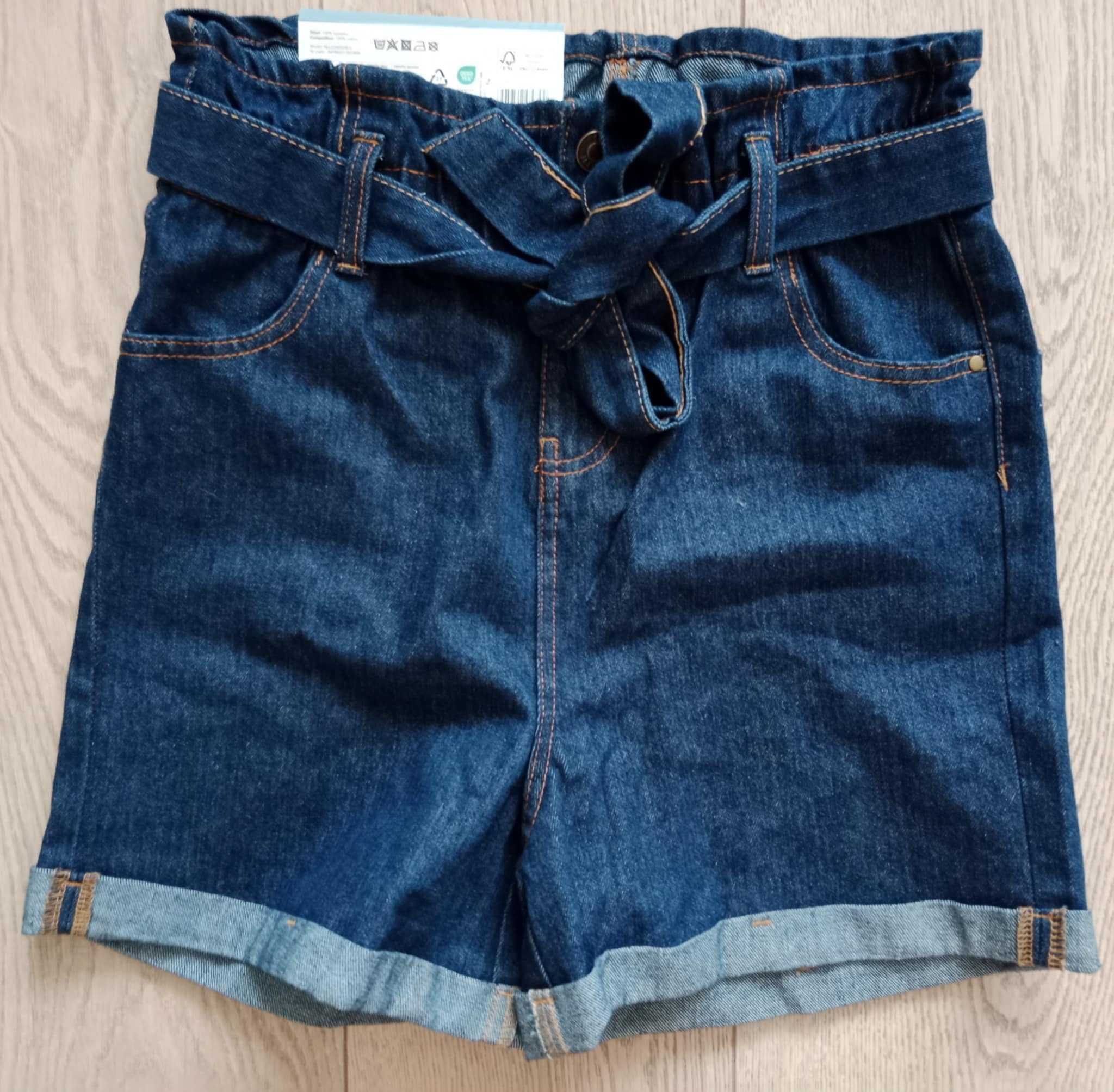 Nowe spodenki Jeansowe S z wysokim stanem i paskiem