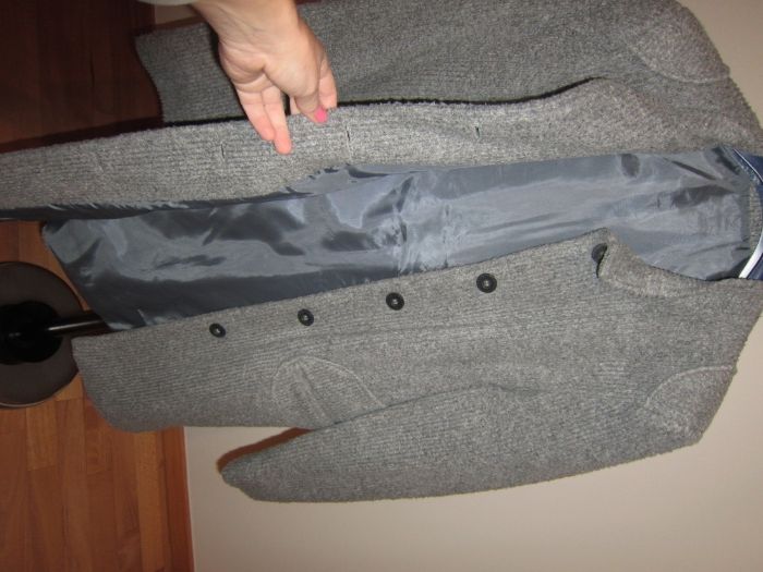 Casaco de Senhora de Inverno Cinzento Claro de Botões e com Bolsos For