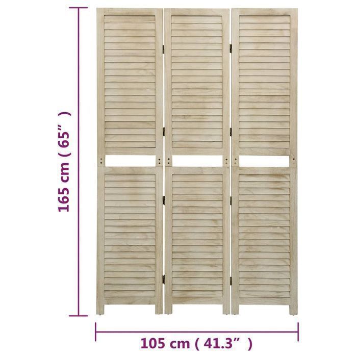 Parawan 3-Panelowy z Litego Drewna Paulownia 105x165 cm