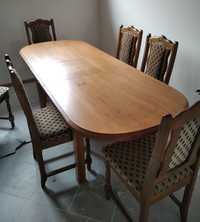 Stół dębowy+ 6 krzeseł 160-200/80