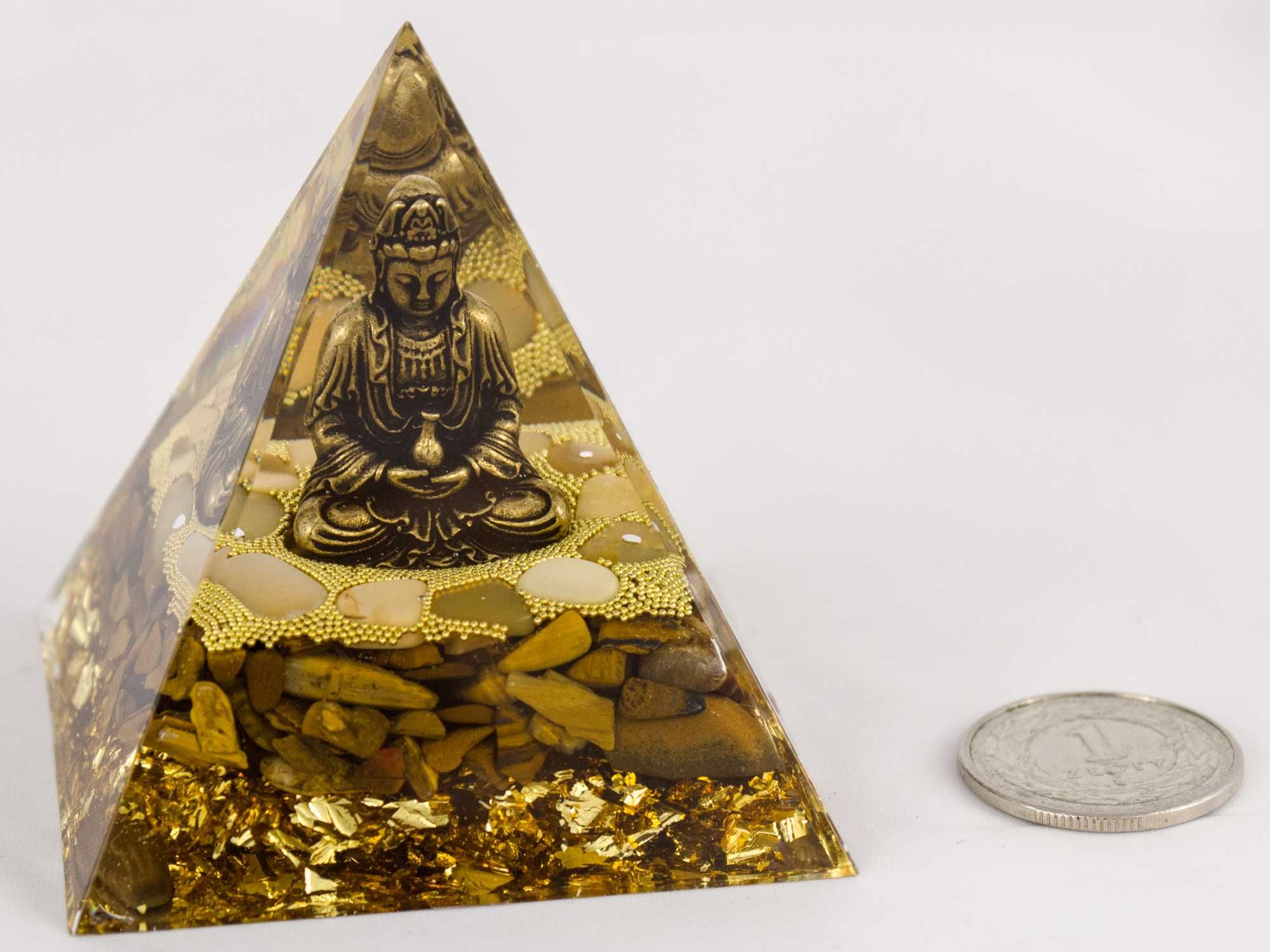 Piękna Piramidka Orgonitowa Budda Tygrysie Oko Topaz 6 cm