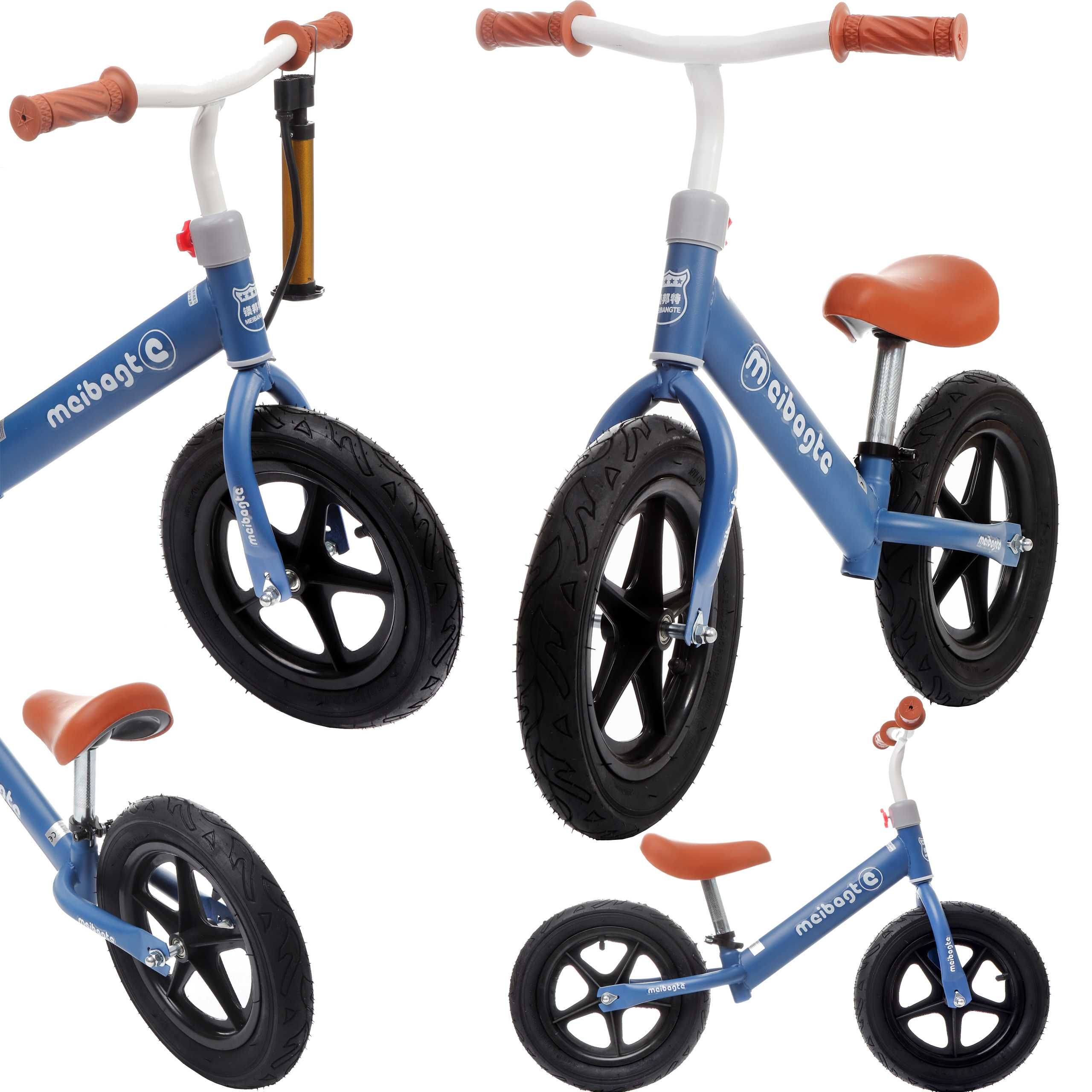 Niebieski rowerek biegowy dziecięcy 12 cali pompka dla dwulatka