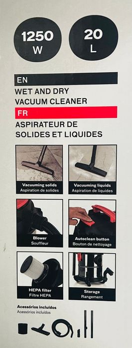 Aspirador Sólidos e Líquidos ITOOLS 20L, 1250w (Novo)