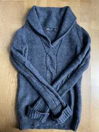 Zara piekny antracyt sweter cieply splot welna alpaka S