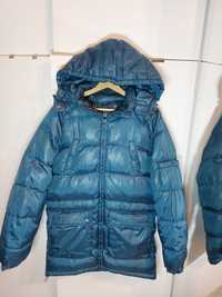 Granatowa kurtka puchowa 36/S długi płaszcz zimowy ciepła kurtka puch