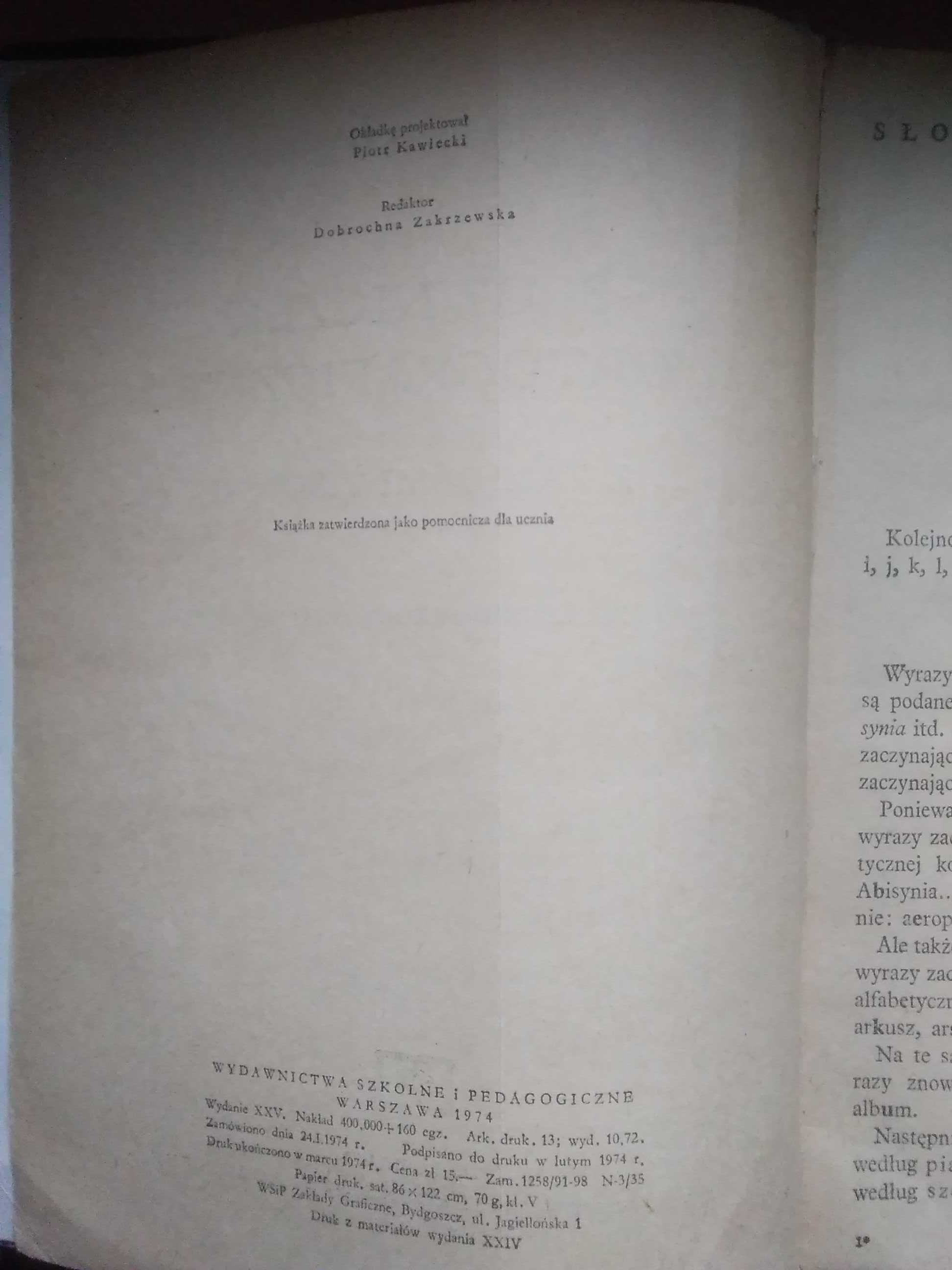 Słowniczek ortograficzny 1974rok