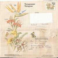 Aerogram z kwiatami. List z RPA