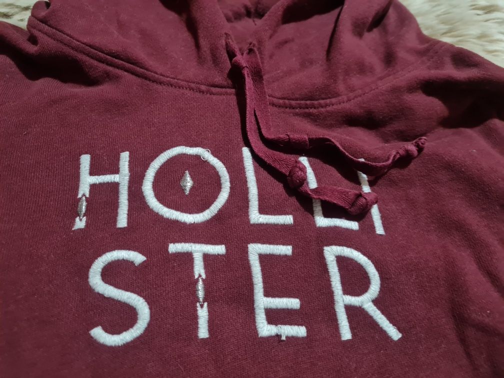 Hollister bluza z kapturem r L M bordowa z kapturem kangurka duże logo