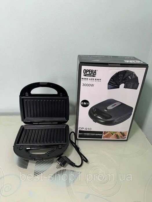 Вафельница 8 в 1 гриль сэндвичница бутербродница,Opera OP-910 3000Вт