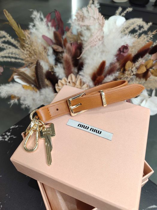 Шкіряний брелок Miu Miu Leather Key Ring Cognac