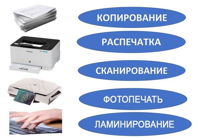 Цветная и ч/б печать, ксерокс, сканирование, фотопечать по Украине