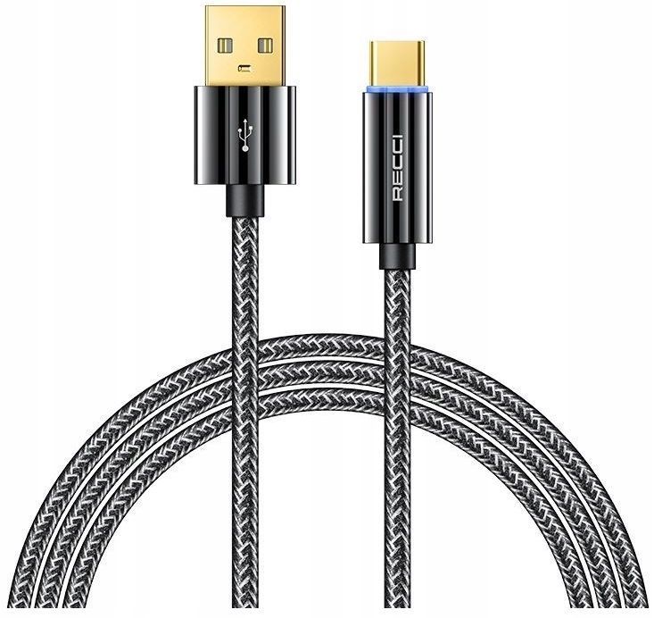 Podświetlany Kabel Usb-C Typ C 3A 1M Wzmacniany Oplot Led Recci