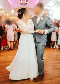 Suknia ślubna 38 M z długim koronkowym rękawem