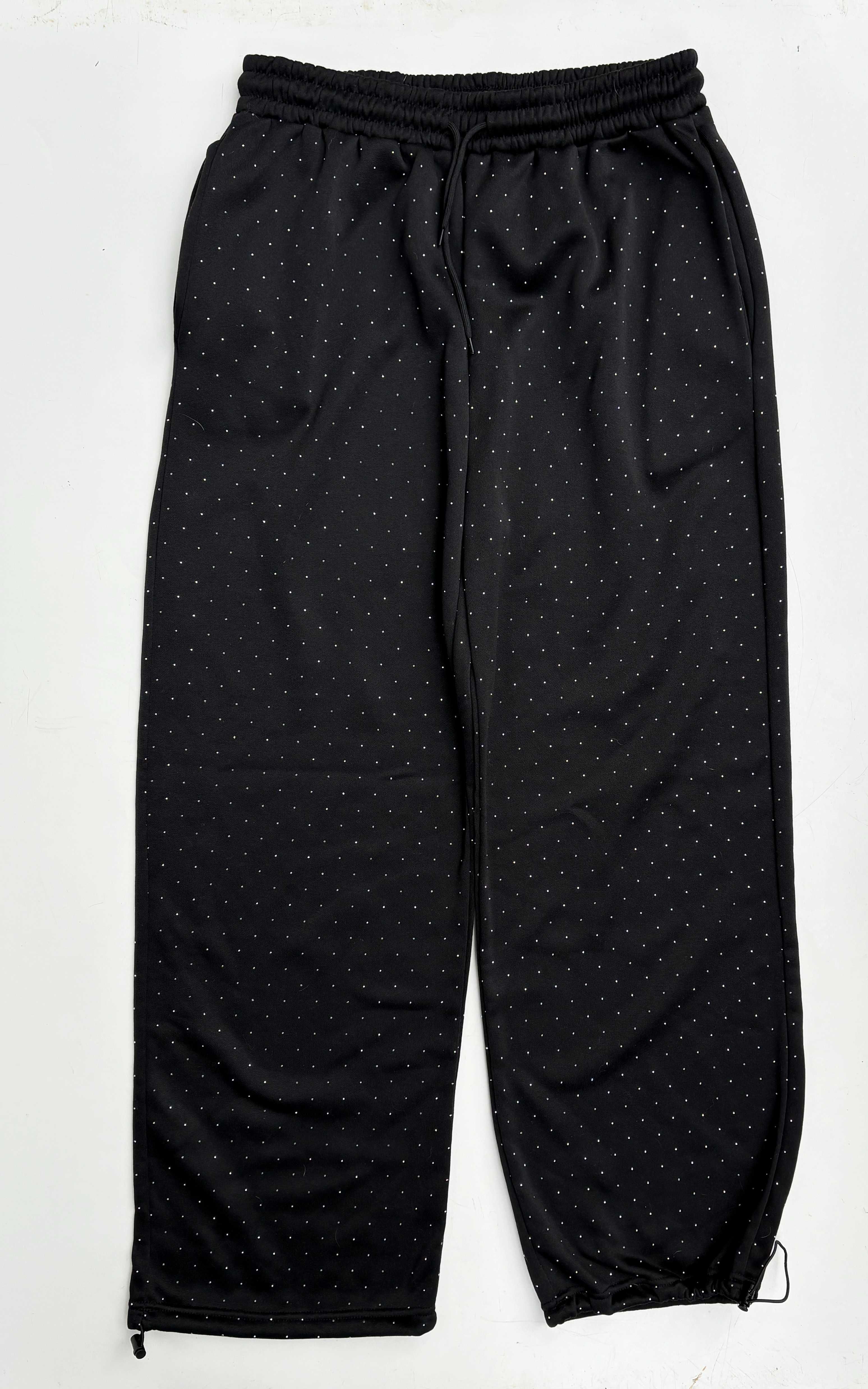 Komplet Dresowy Dres Czarny M 38 Bluza Spodnie Kryształki Cyrkonie