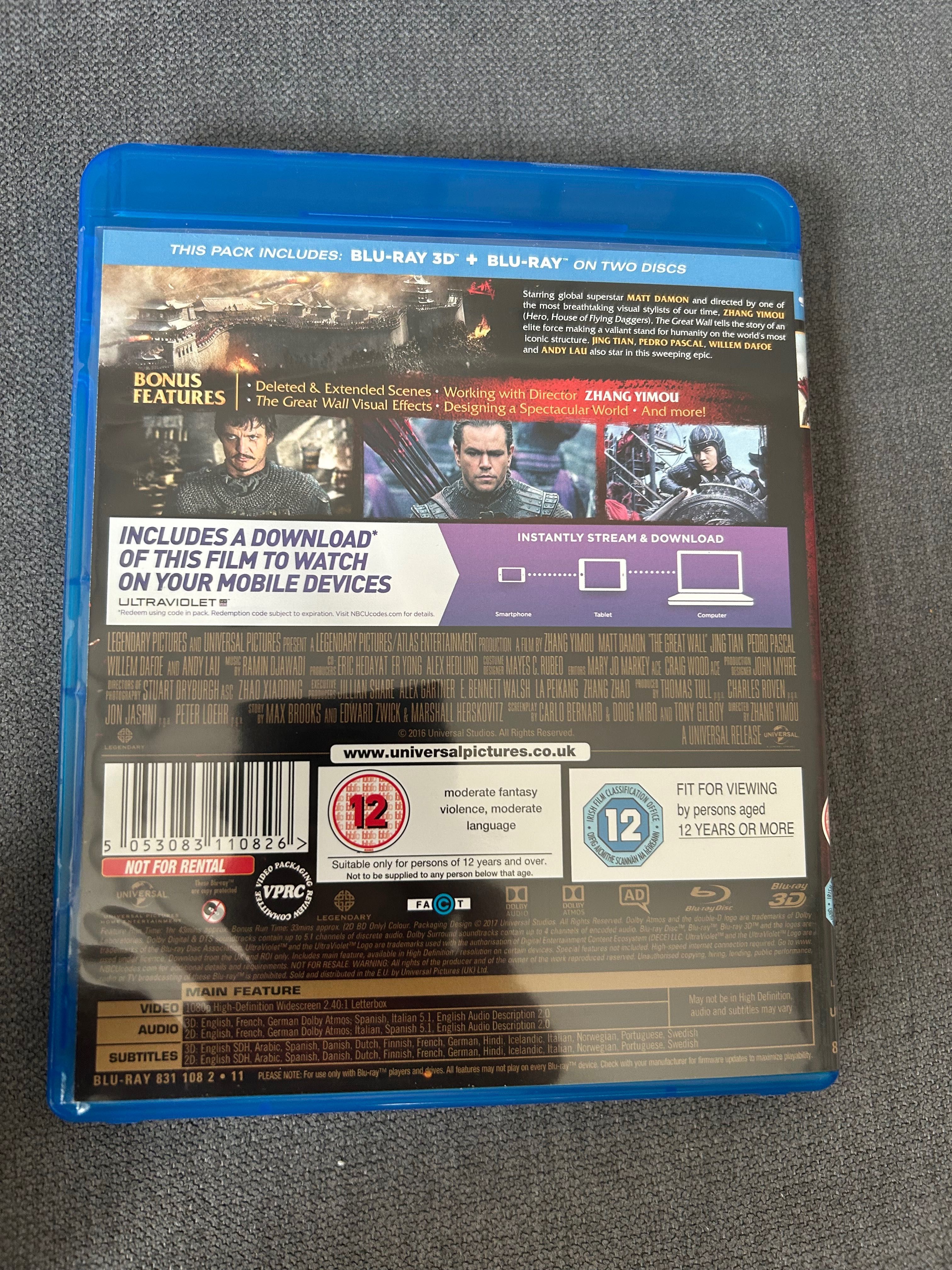 The great wall blu ray, 3D , Digital