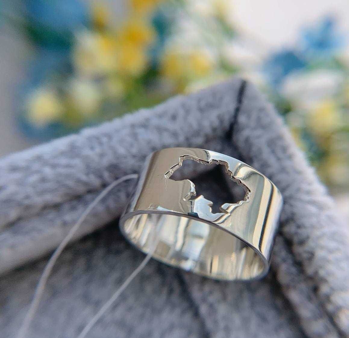 Серебряное кольцо каблучка контур Украины серебро 925