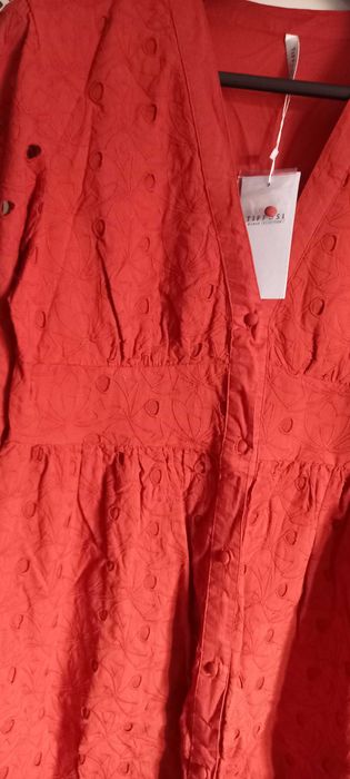 Vestido novo, comprido, bordado, cor de tijolo, M/38 - Tiffosi