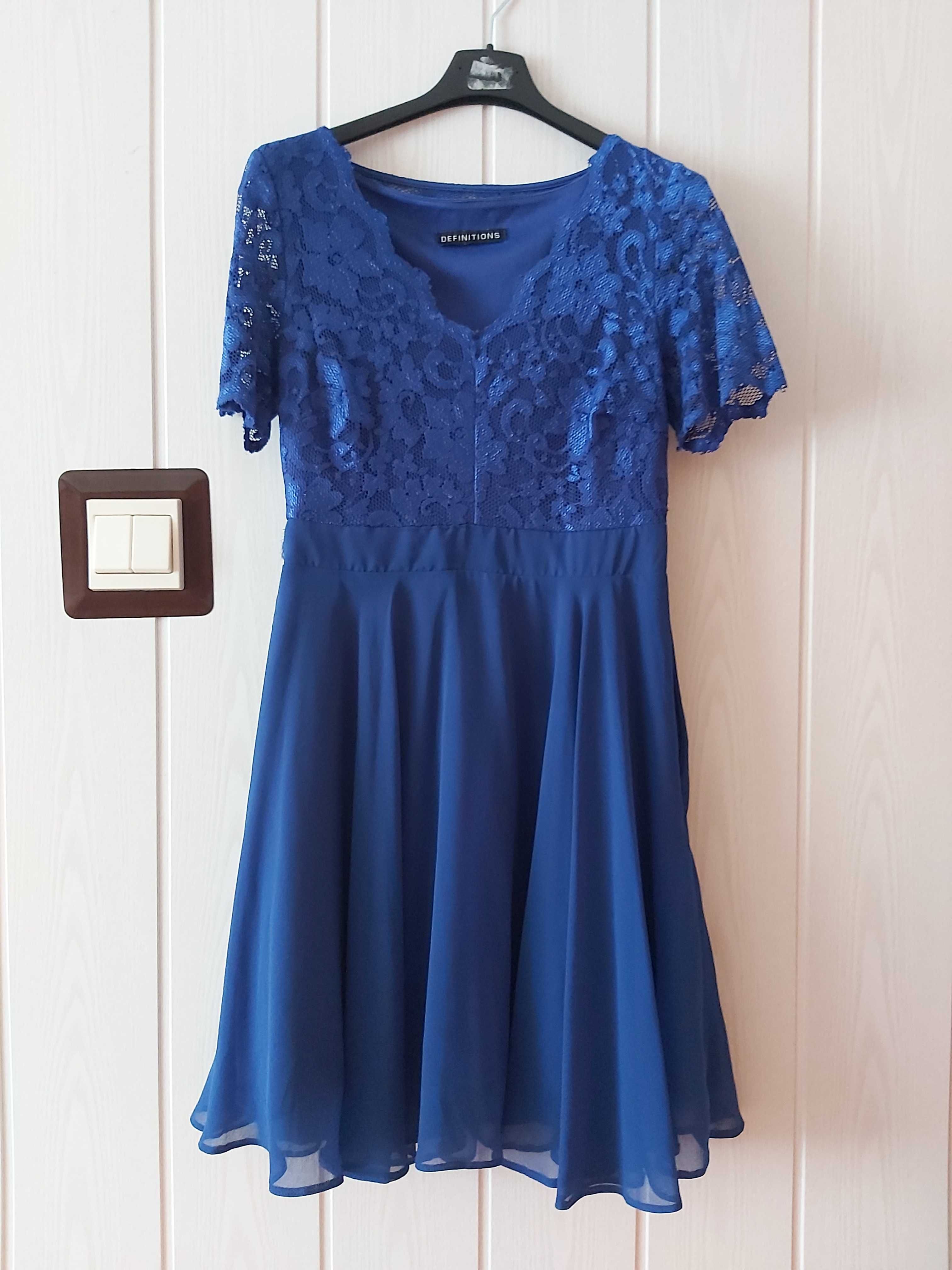 Chabrowa niebieska sukienka koronkowa rozkloszowana tiul roz S/M