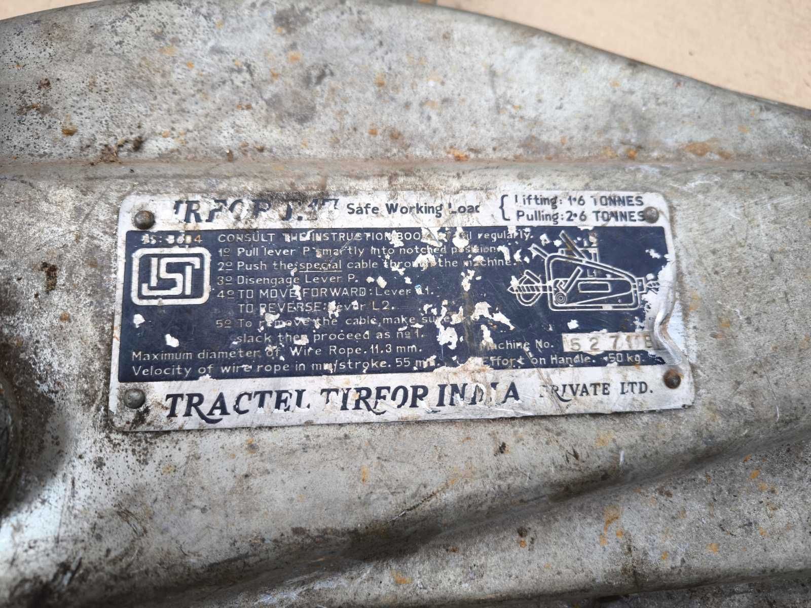 Лебедка, таль МТМ Tractel tirfor TU 16 Производитель: TRACTEL, Франция