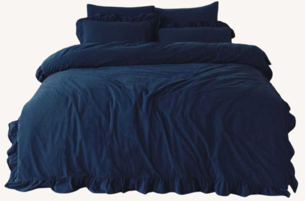 Pościel Bawełniana 160x200 + 2x70x80cm, Bez Prasowania z Falbankami