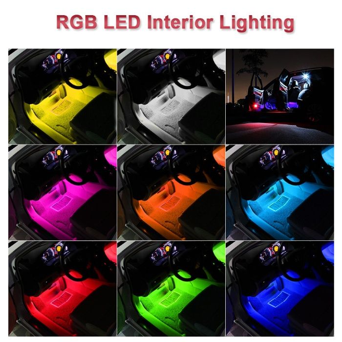 Подсветка салона 4х9 RGB многоцветная, автомобильная LED подсветка.