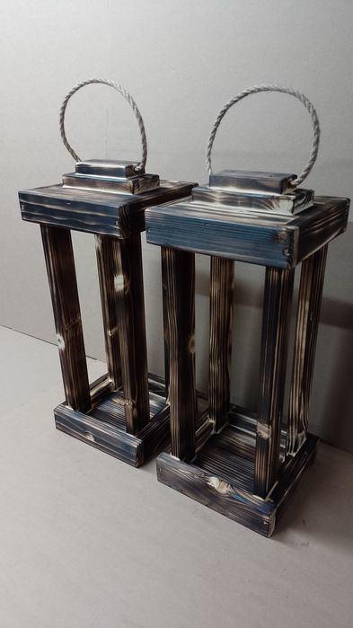 Lampion OPALANY 47cm 20x20cm drewniany z drewna lampiony latarnia