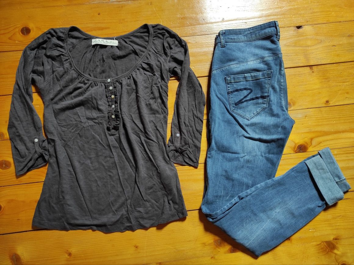 Zestaw paka ubrań 36 S jeansy bluzki topy