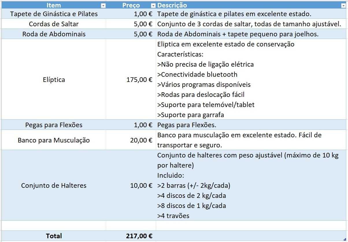Equipamentos para Ginástica - Elíptica, Halteres, Banco Musculação,..