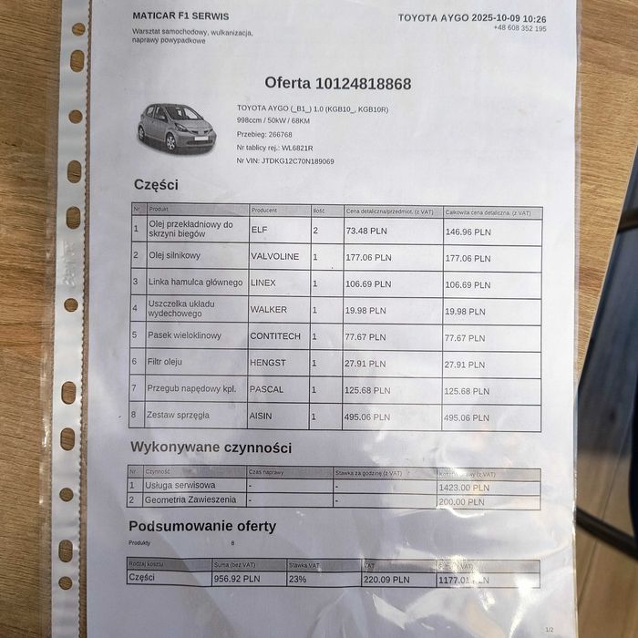 Toyota Aygo 998cm/50kW/68km