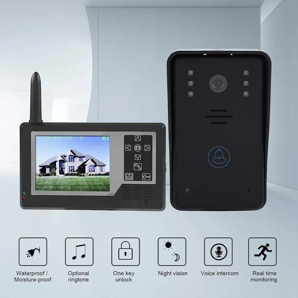 Wideodomofon, domofon domofonowy ASHATA 2.4G domofon z 3,5-calowym mon