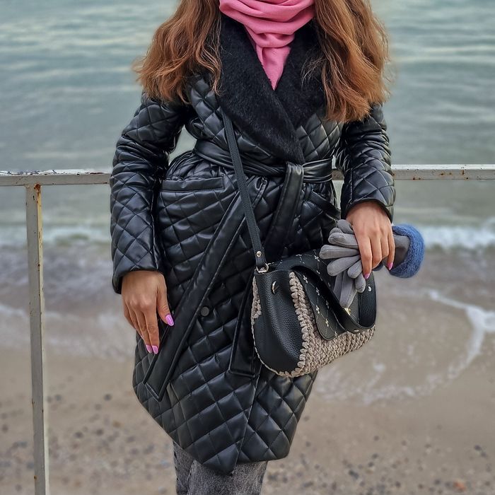 Пальто куртка із екошкіри жіноча, осінь/зима, розмір S 42