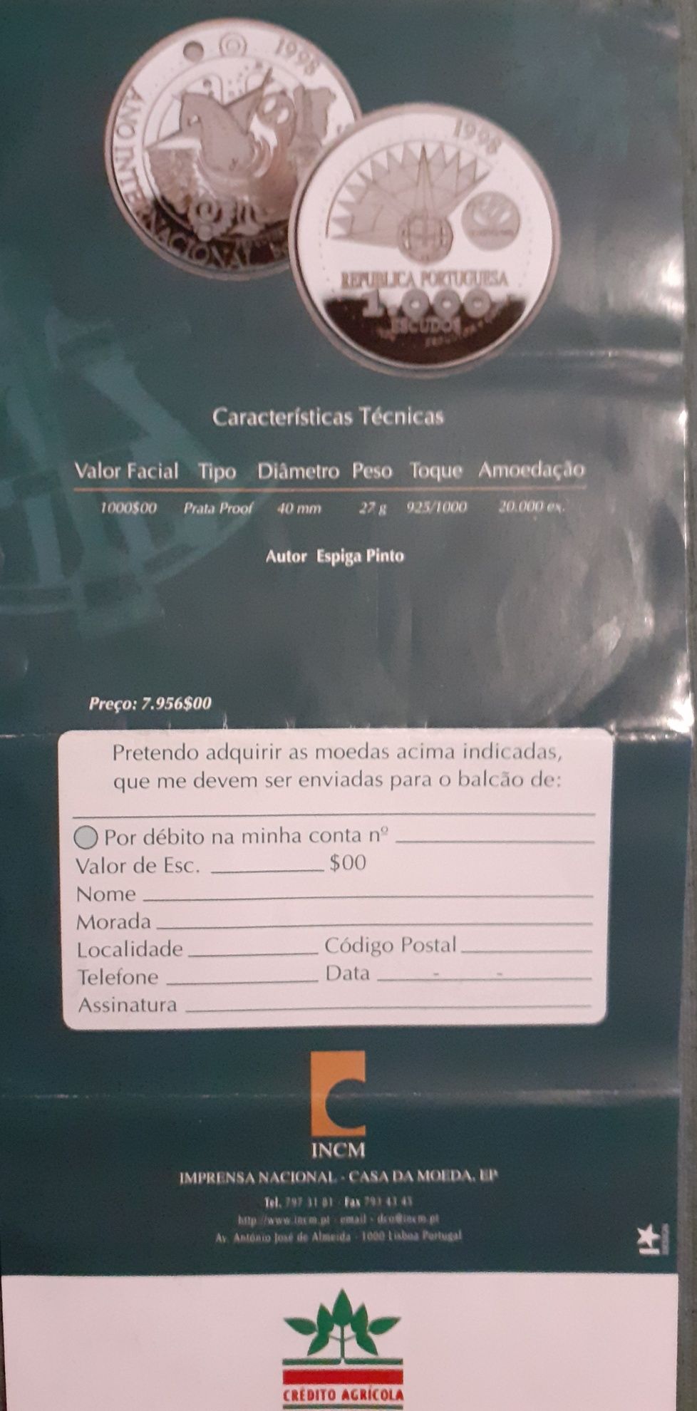 Moeda de prata do ano internacional dos oceanos 1998