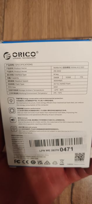 Dysk SSD ORICO M.2 2242 NVMe 512 GB, PCIe 3.0 z