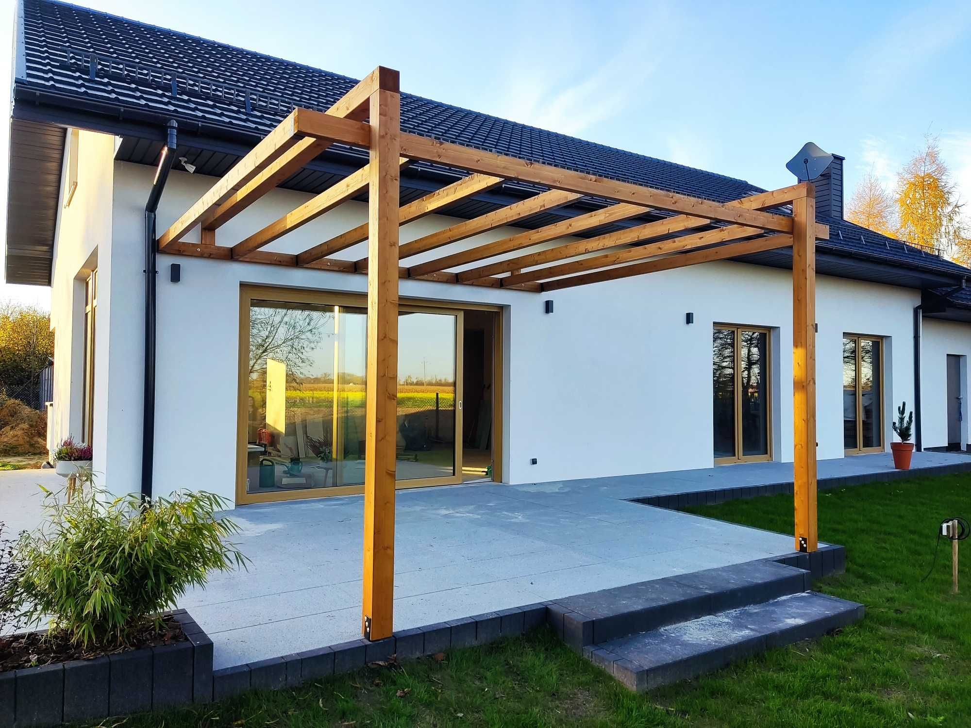 Pergola drewniana, osłona tarasu, zadaszenie, poliwęglan lity komorowy