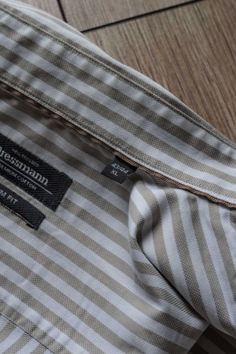 Koszula w beżowe pasy Dressmann, rozmiar 42/43 XL, Bawełna / Cotton