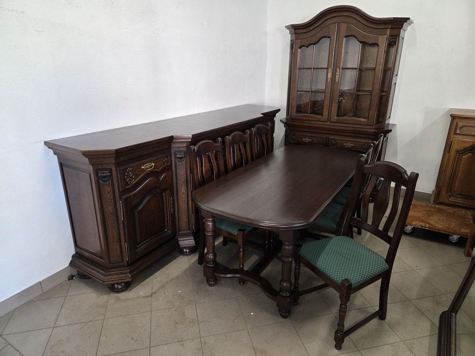 Jadalnia dębowa komoda witryna stół 6 krzeseł meble holenderskie