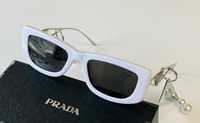 Prada spr14y wąskie okulary przeciwsłoneczne  białe czarne kolczyki