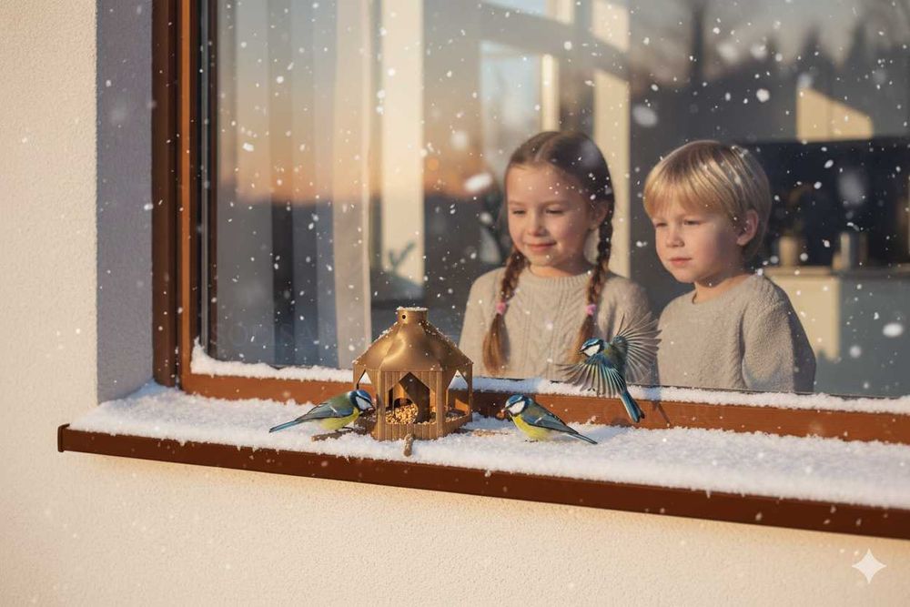 Karmnik dla ptaków Budka Domek Wiszący Stojący Na Balkon Okno ZŁOTY